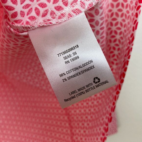 Covington Essentials Women’s Button Front Blouse Size L Pink Geometric Fitted - Picture 6 of 7